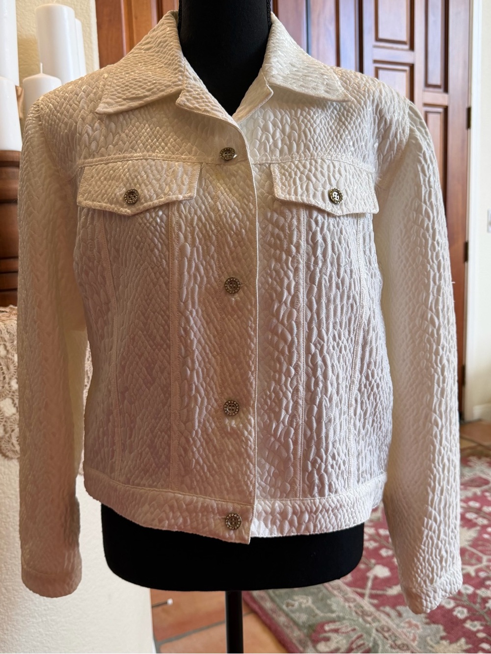 MSK Textured Long Sleeve Moto Jacket in White - Size Medium